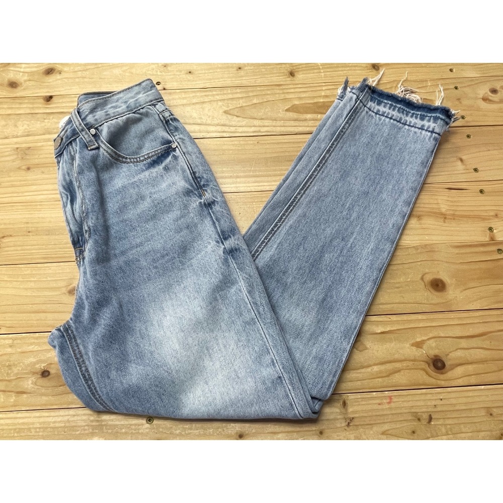 Insane‎ Gene Light Wash High Rise Straight Leg Raw Hem Jeans Womens Size 1/24